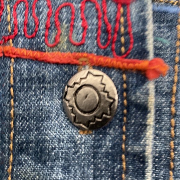 Vintage Chico's Denim Jacket Womens 2 Silk Patxhwork Designs Womens L/12 - Picture 9 of 14